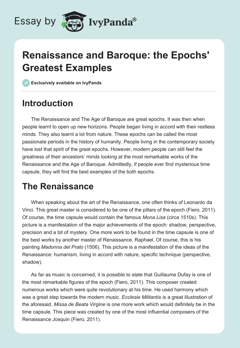 Renaissance and Baroque: the Epochs' Greatest Examples. Page 1