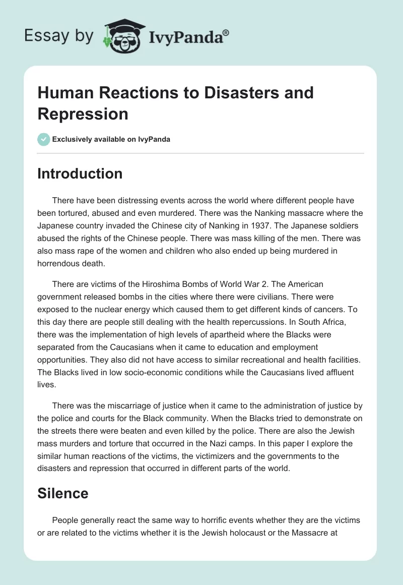 Human Reactions to Disasters and Repression. Page 1