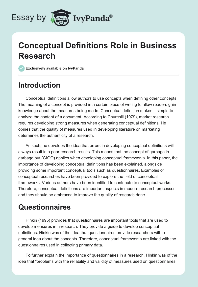 Conceptual Definitions Role in Business Research. Page 1