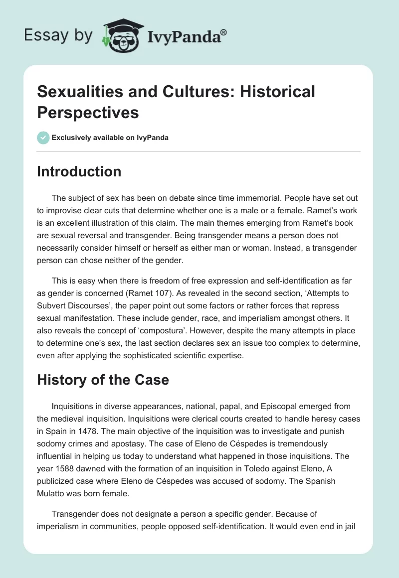 Sexualities and Cultures: Historical Perspectives. Page 1