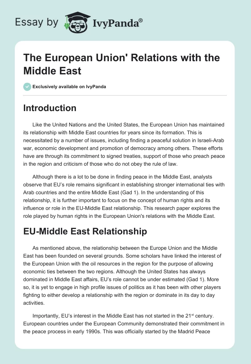The European Union' Relations with the Middle East. Page 1