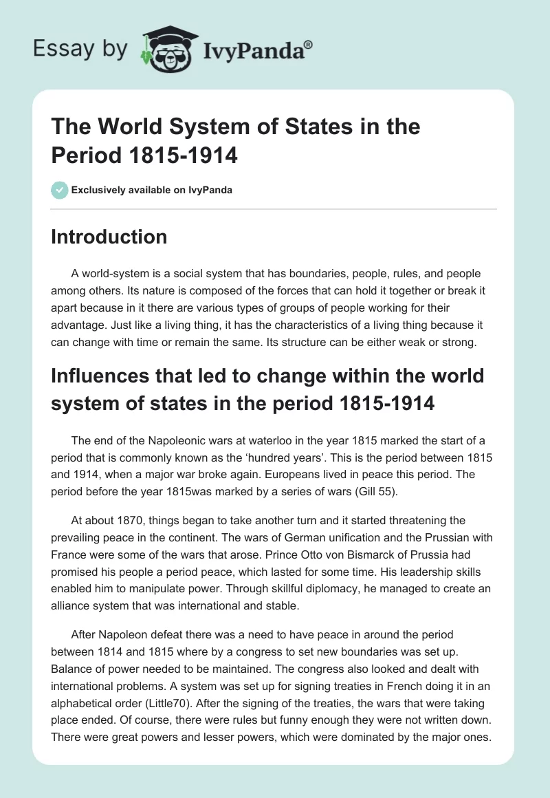 The World System of States in the Period 1815-1914. Page 1