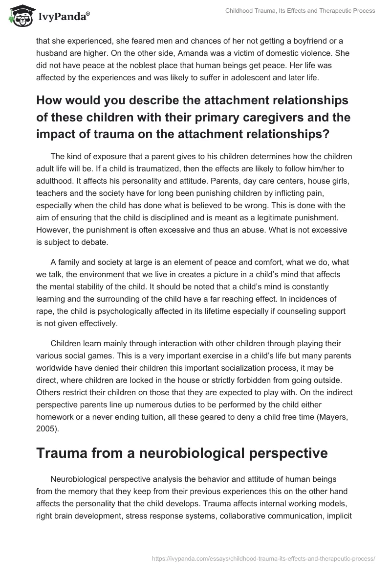 Childhood Trauma, Its Effects and Therapeutic Process. Page 2
