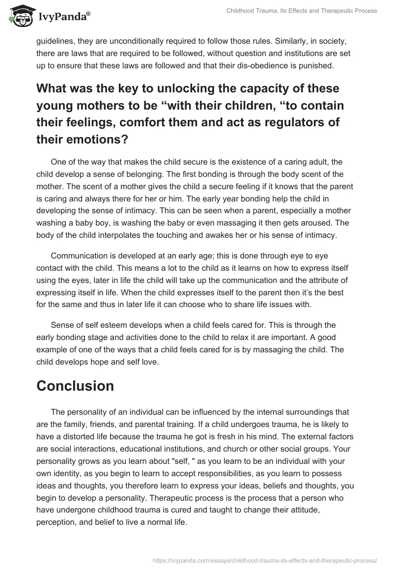 Childhood Trauma, Its Effects and Therapeutic Process. Page 5