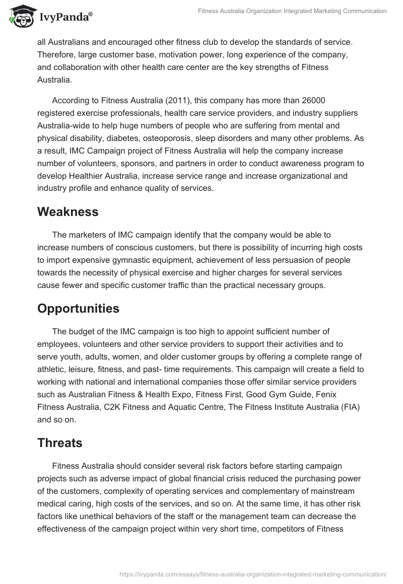 Fitness Australia Organization Integrated Marketing Communication. Page 4