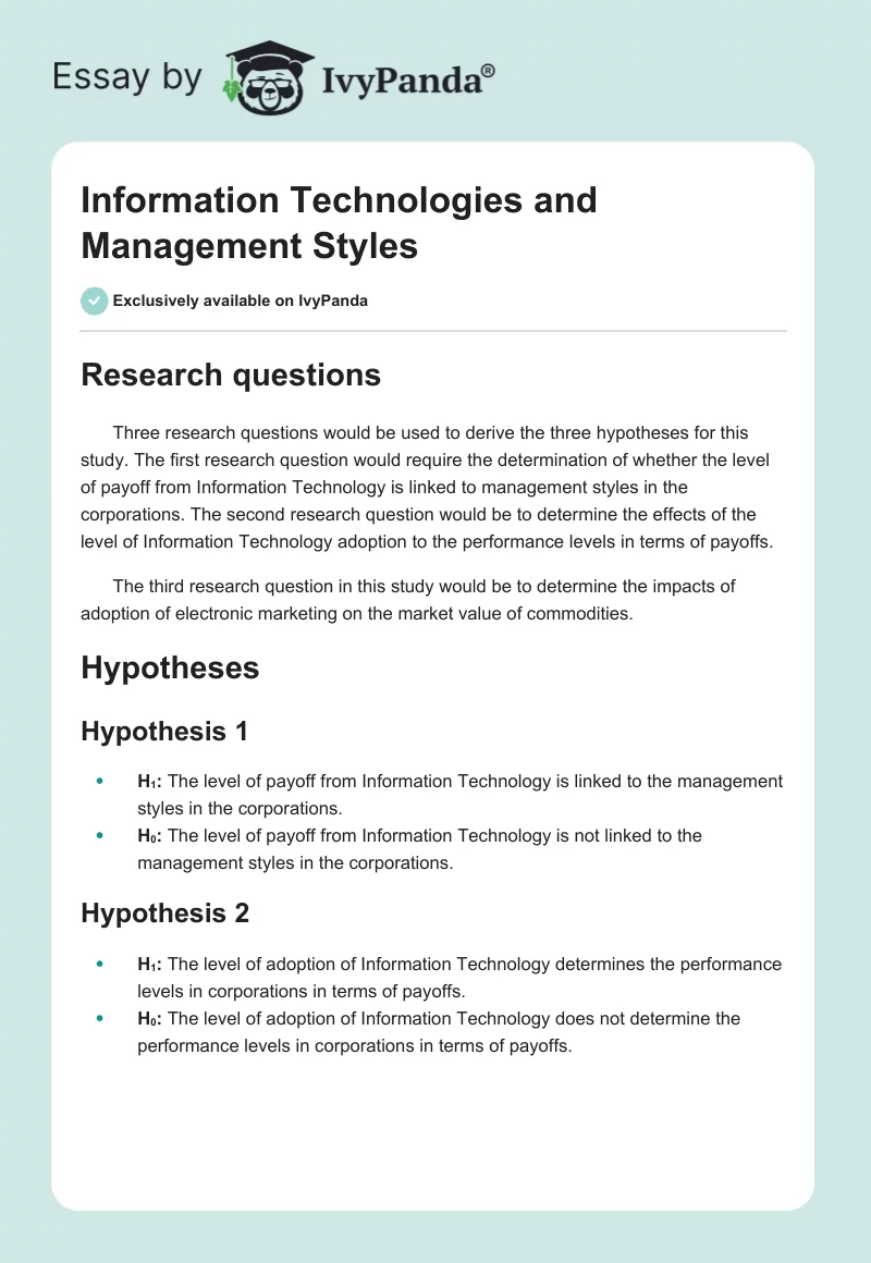 Information Technologies and Management Styles. Page 1