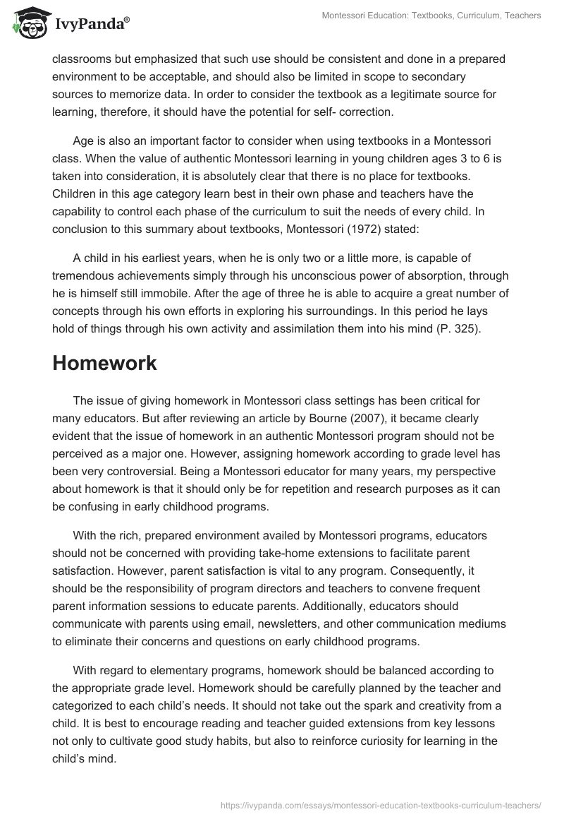 Montessori Education: Textbooks, Curriculum, Teachers. Page 2