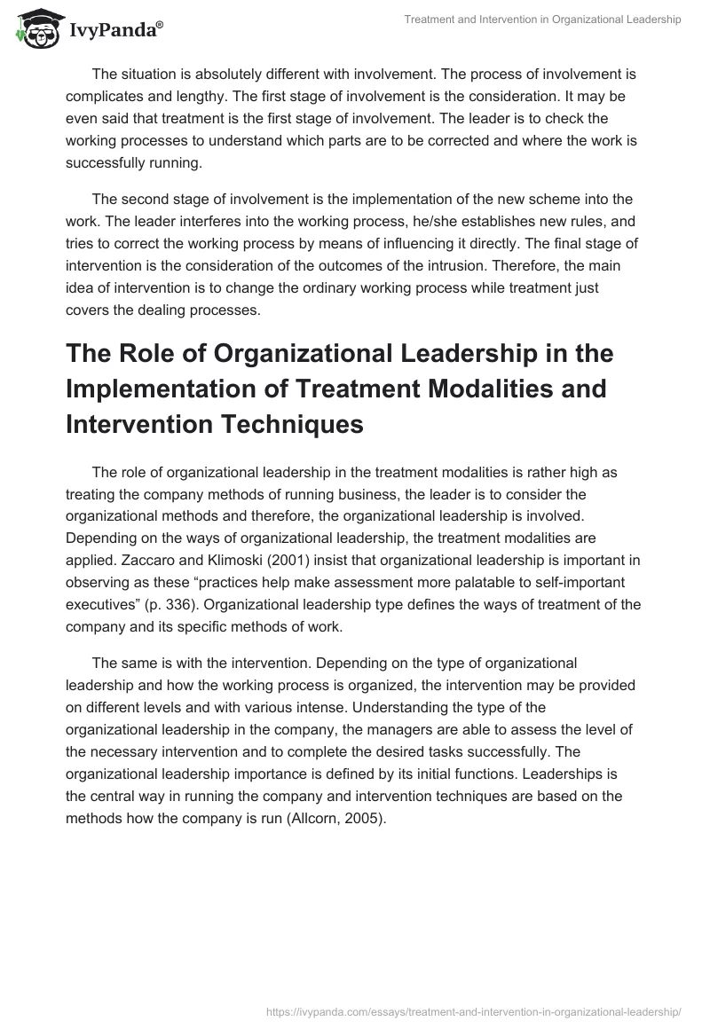 Treatment and Intervention in Organizational Leadership. Page 2