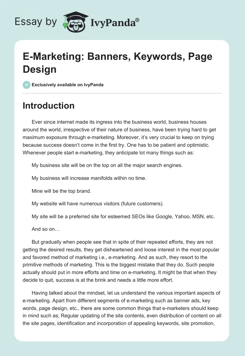 E-Marketing: Banners, Keywords, Page Design. Page 1