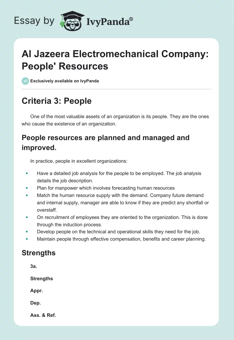 Al Jazeera Electromechanical Company: People' Resources. Page 1
