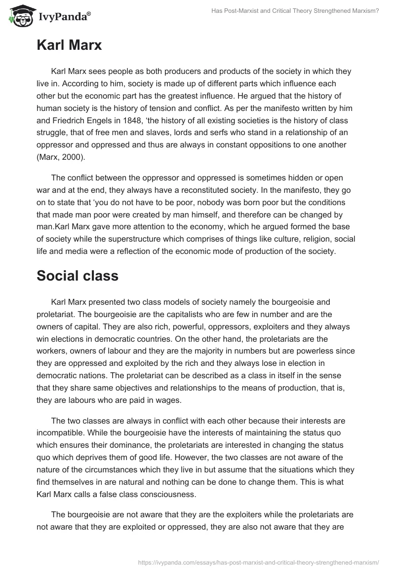Has Post-Marxist and Critical Theory Strengthened Marxism?. Page 5