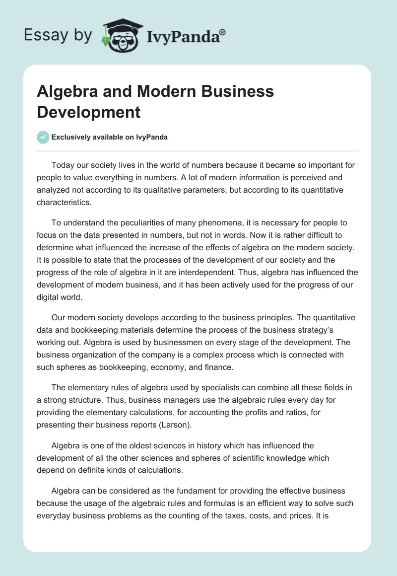 Algebra and Modern Business Development. Page 1