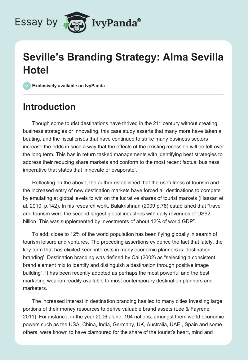 Seville’s Branding Strategy: Alma Sevilla Hotel. Page 1
