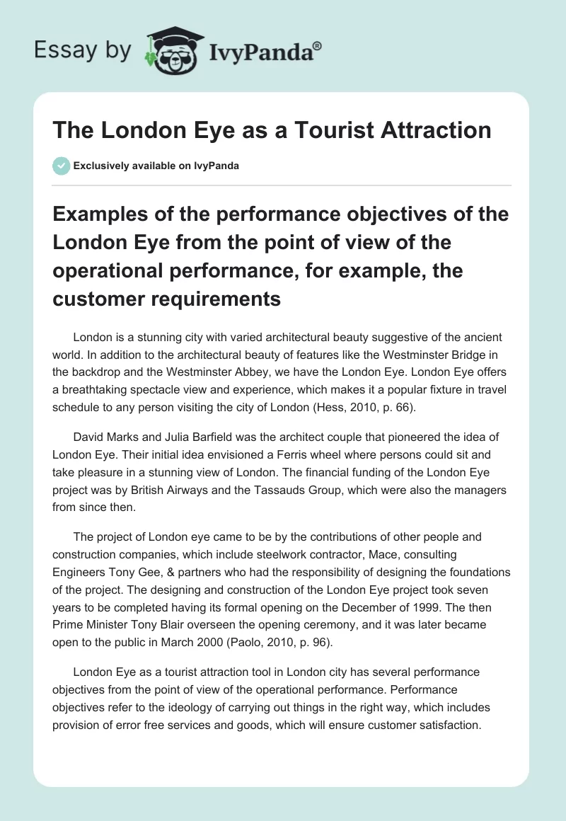 The London Eye as a Tourist Attraction. Page 1