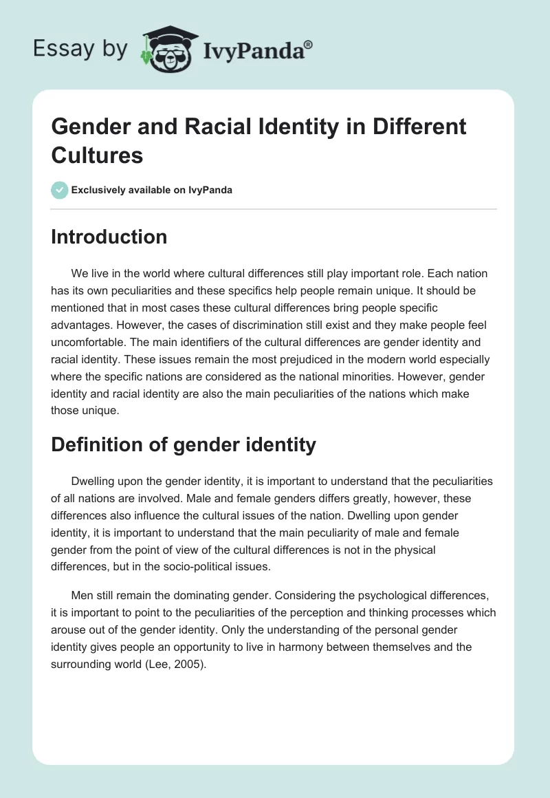 Gender and Racial Identity in Different Cultures. Page 1