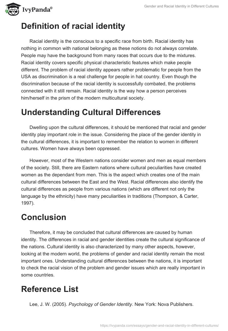 Gender and Racial Identity in Different Cultures. Page 2
