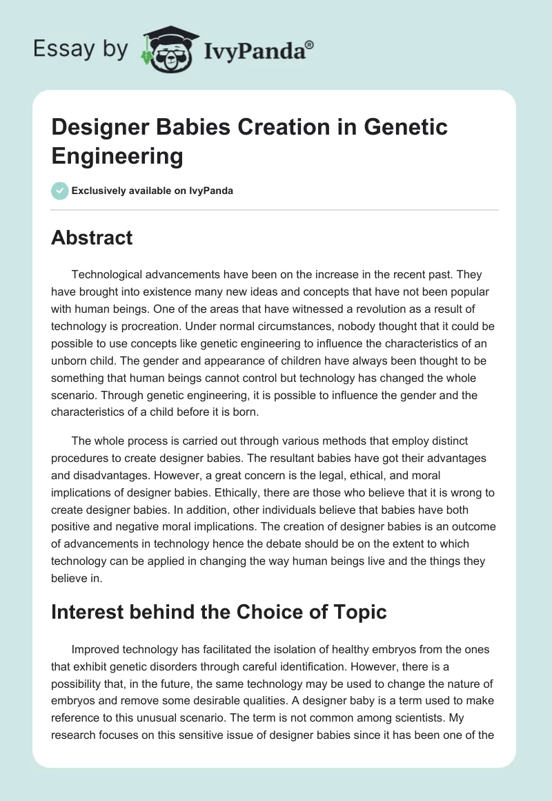 Designer Babies Creation in Genetic Engineering. Page 1