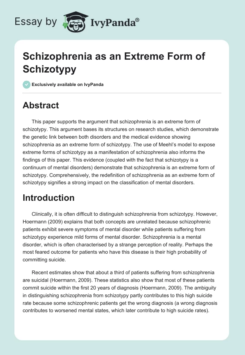 Schizophrenia as an Extreme Form of Schizotypy. Page 1
