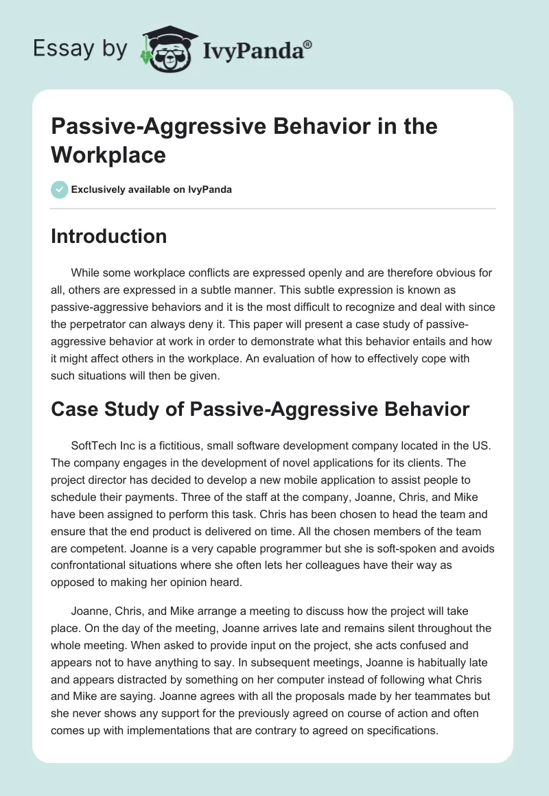 Passive-Aggressive Behavior in the Workplace. Page 1
