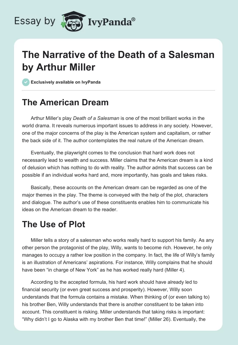 The Narrative of the "Death of a Salesman" by Arthur Miller. Page 1