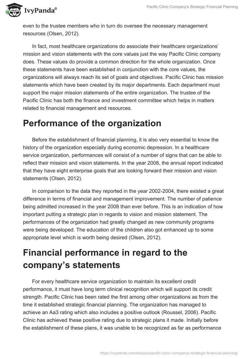 Pacific Clinic Company's Strategic Financial Planning. Page 3