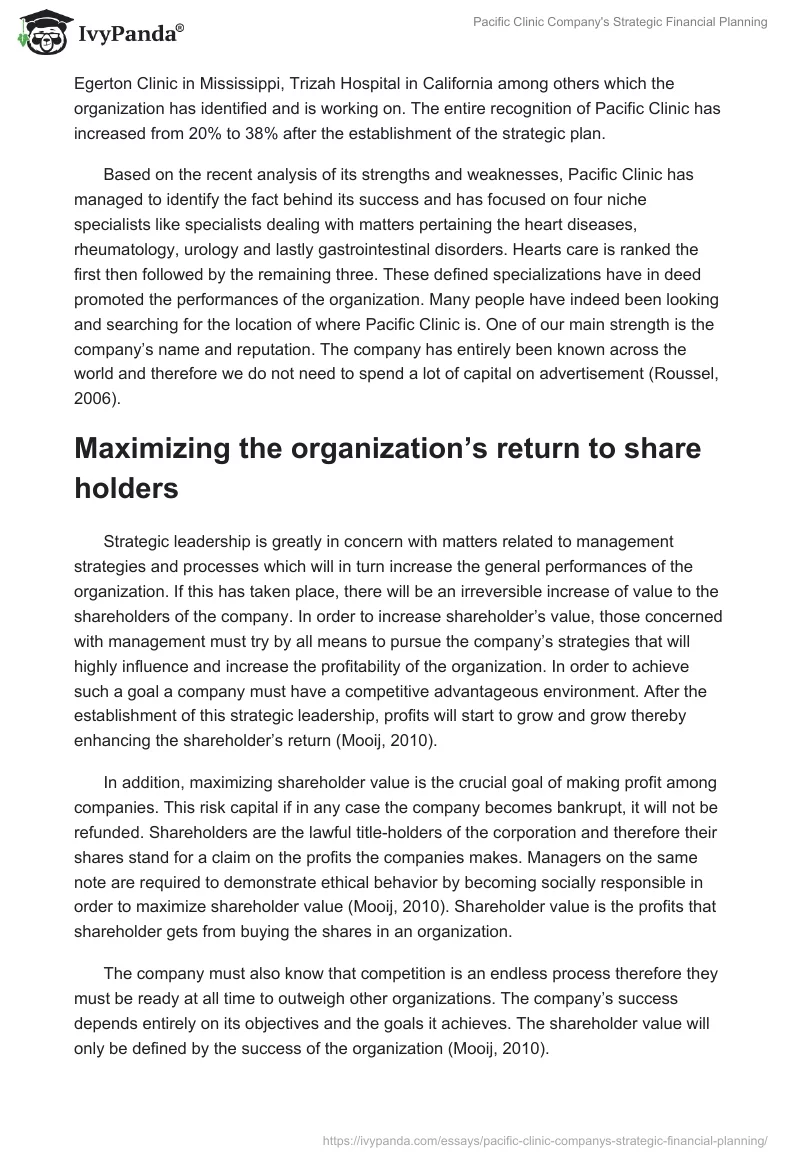 Pacific Clinic Company's Strategic Financial Planning. Page 5