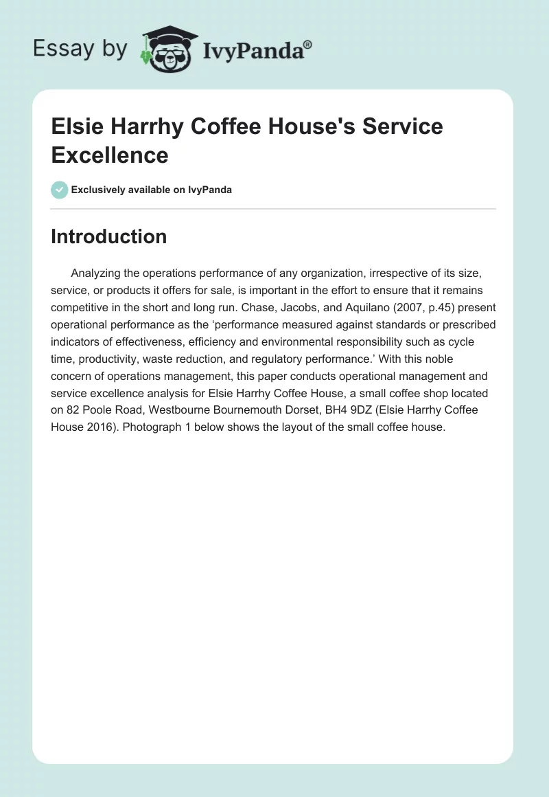Elsie Harrhy Coffee House's Service Excellence. Page 1