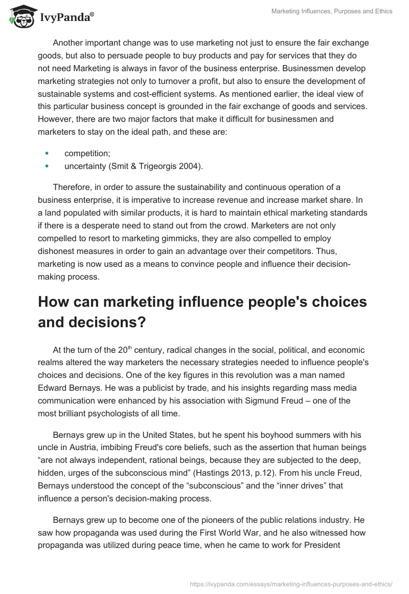 Marketing Influences, Purposes and Ethics. Page 2