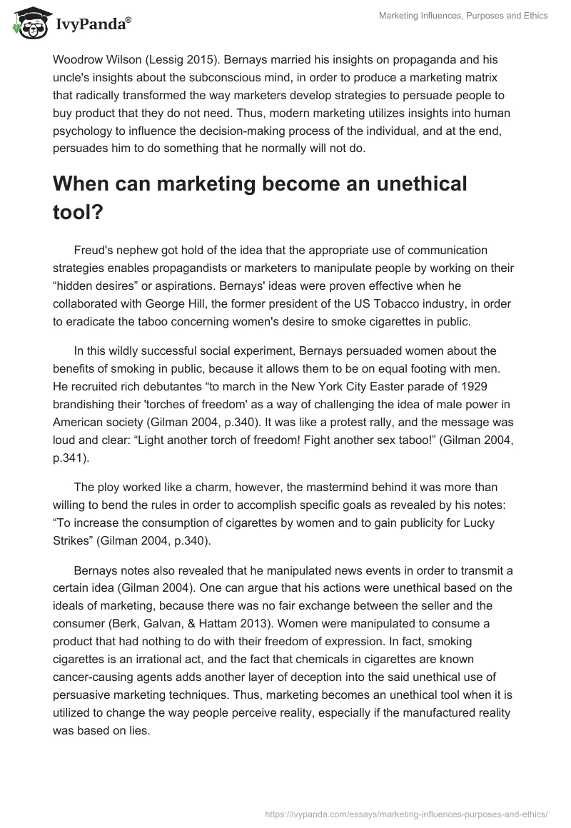 Marketing Influences, Purposes and Ethics. Page 3