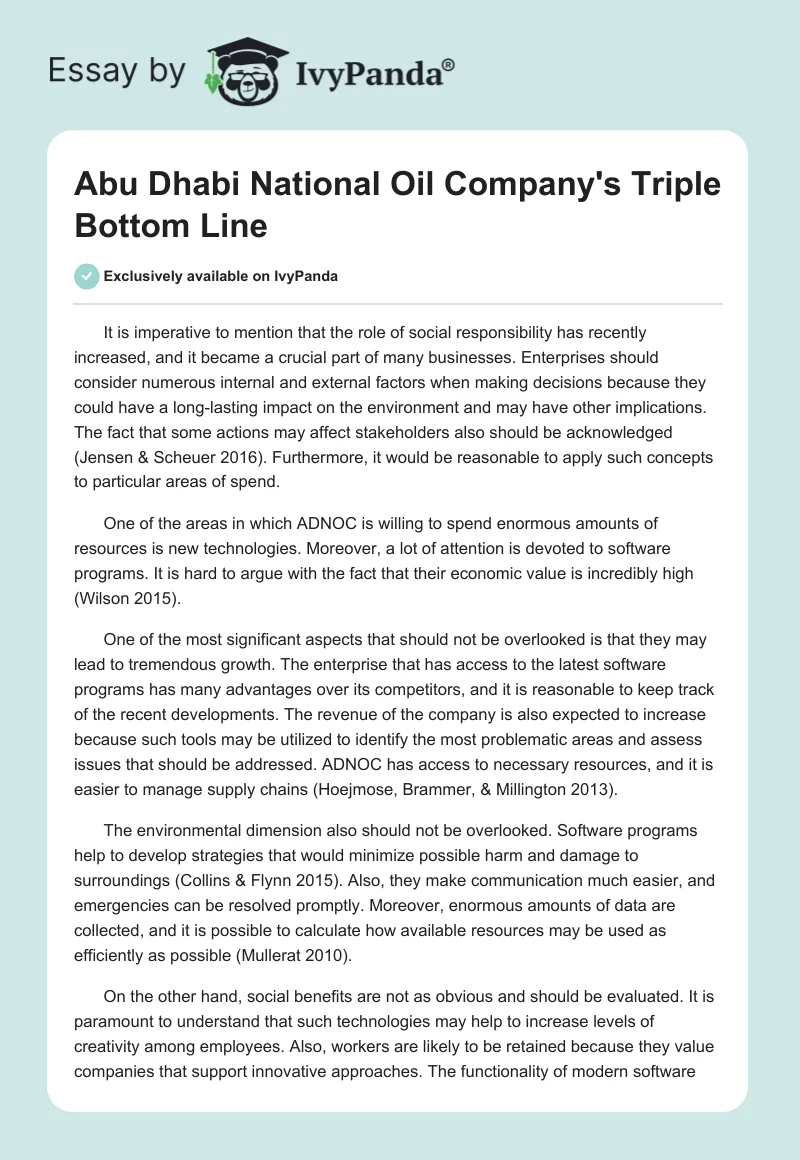 Abu Dhabi National Oil Company's Triple Bottom Line. Page 1