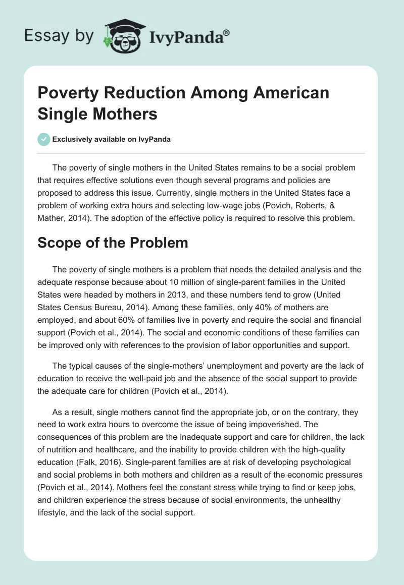 Poverty Reduction Among American Single Mothers. Page 1