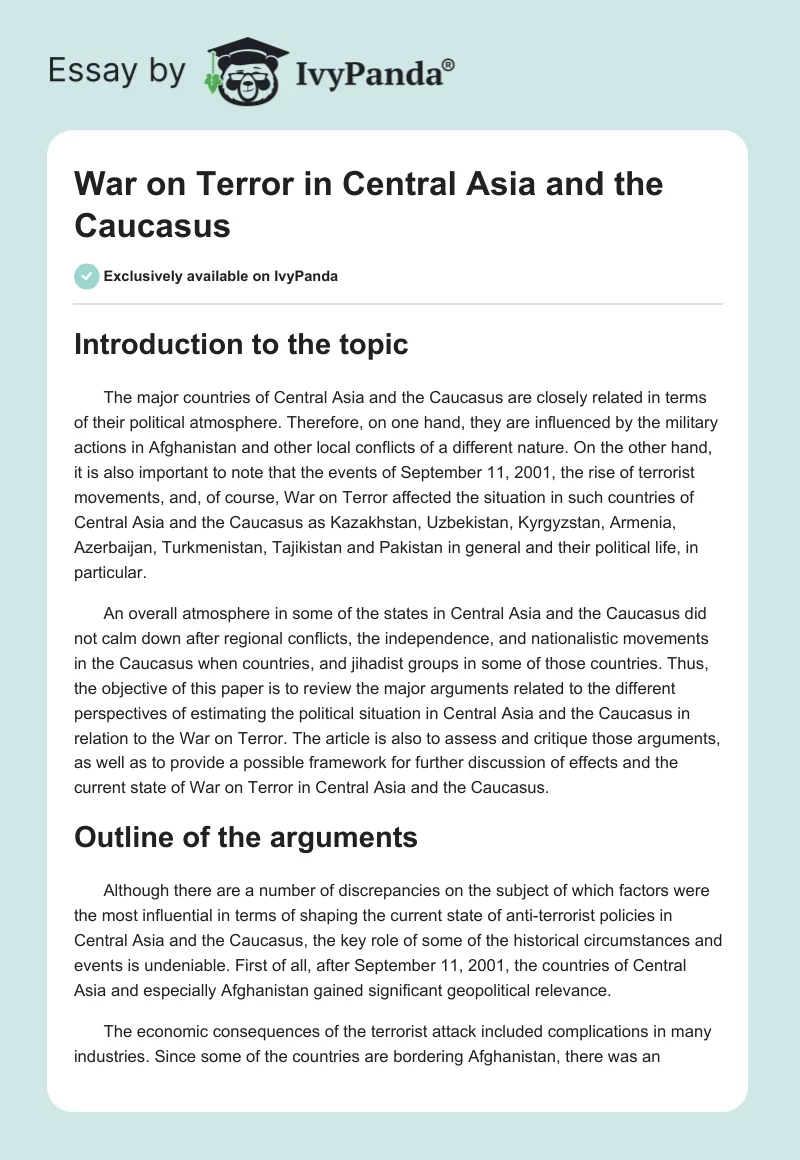 War on Terror in Central Asia and the Caucasus. Page 1