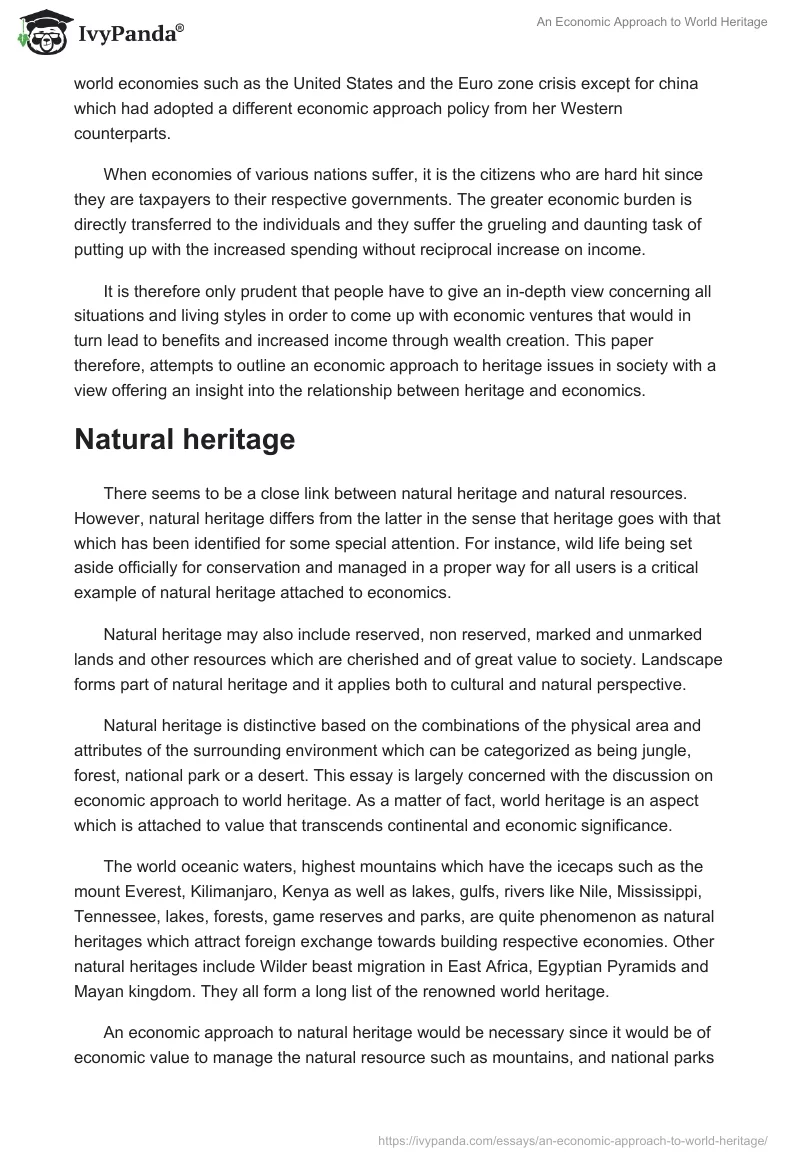 An Economic Approach to World Heritage. Page 2