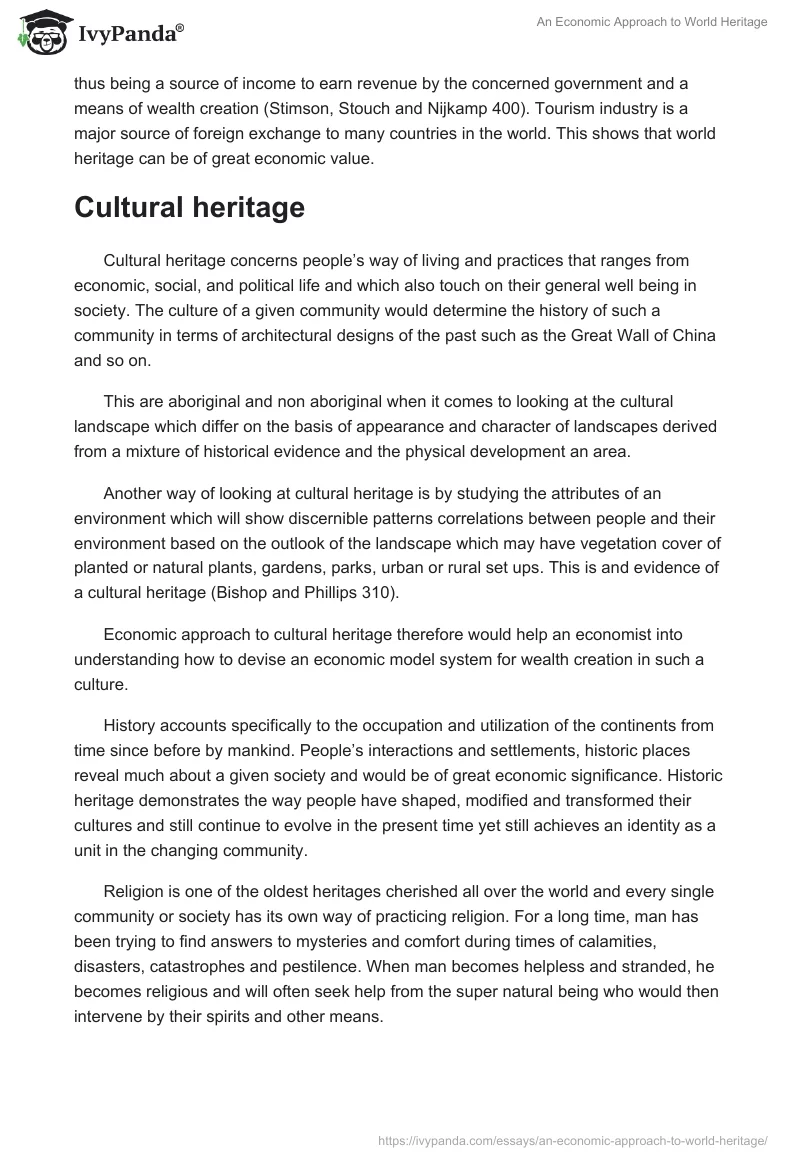 An Economic Approach to World Heritage. Page 3