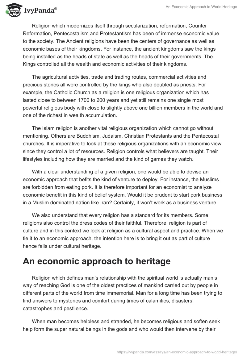 An Economic Approach to World Heritage. Page 4