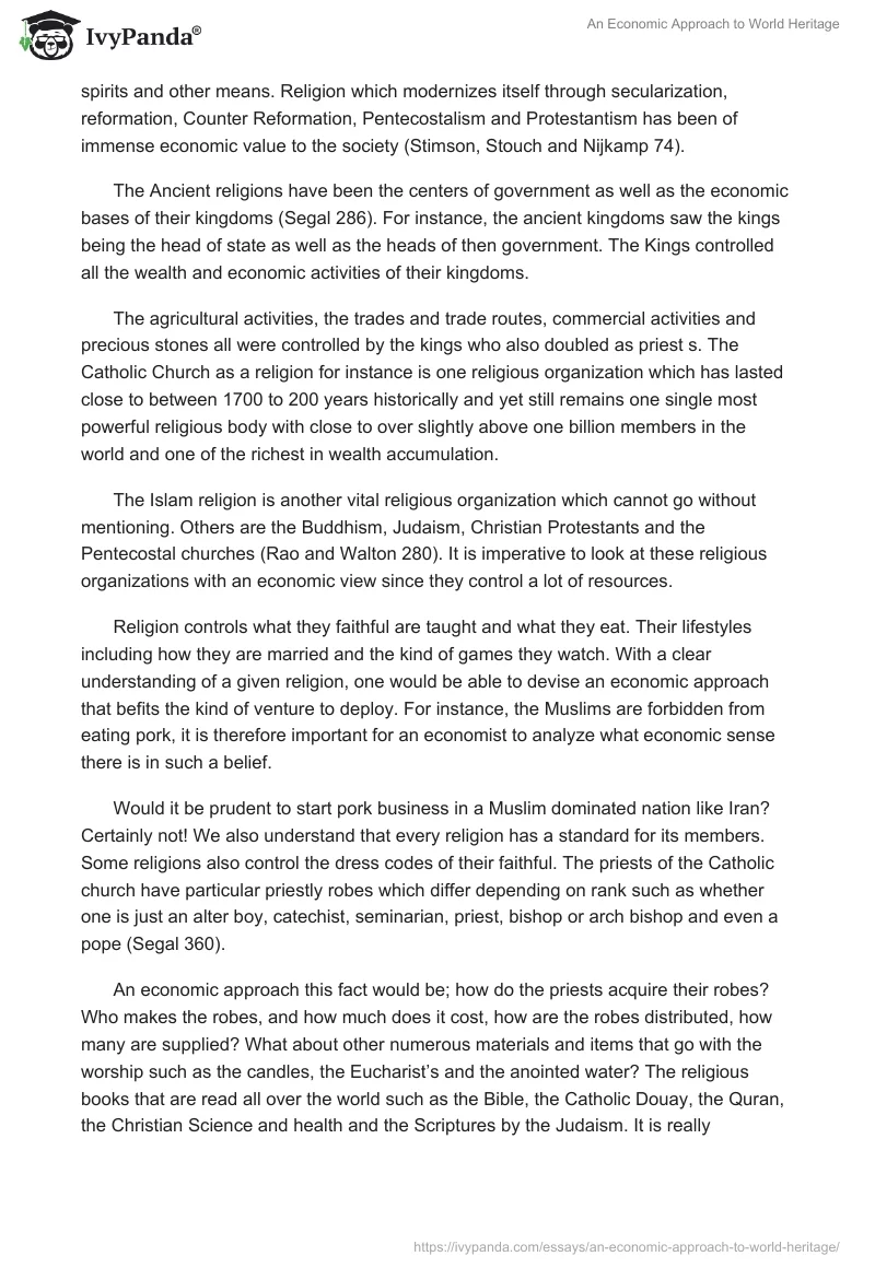 An Economic Approach to World Heritage. Page 5