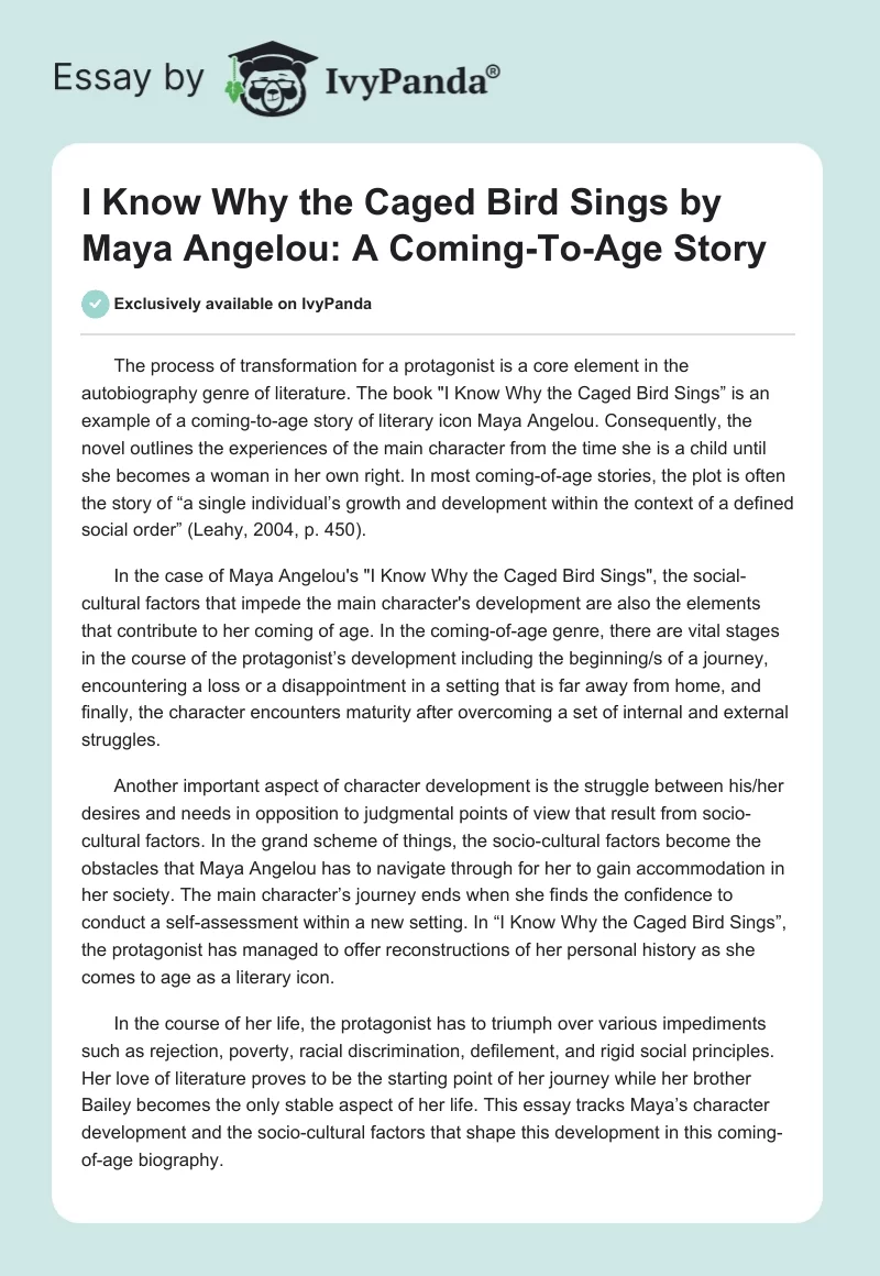 I Know Why the Caged Bird Sings by Maya Angelou: A Coming-To-Age Story. Page 1
