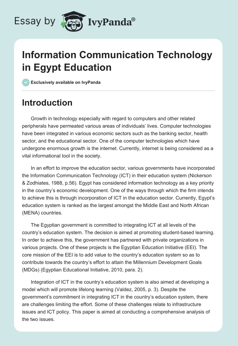 Information Communication Technology in Egypt Education. Page 1