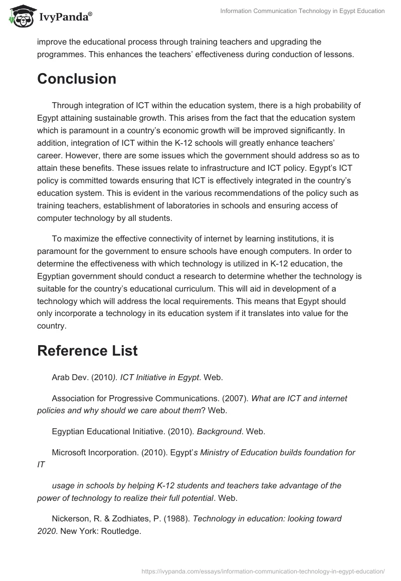 Information Communication Technology in Egypt Education. Page 4
