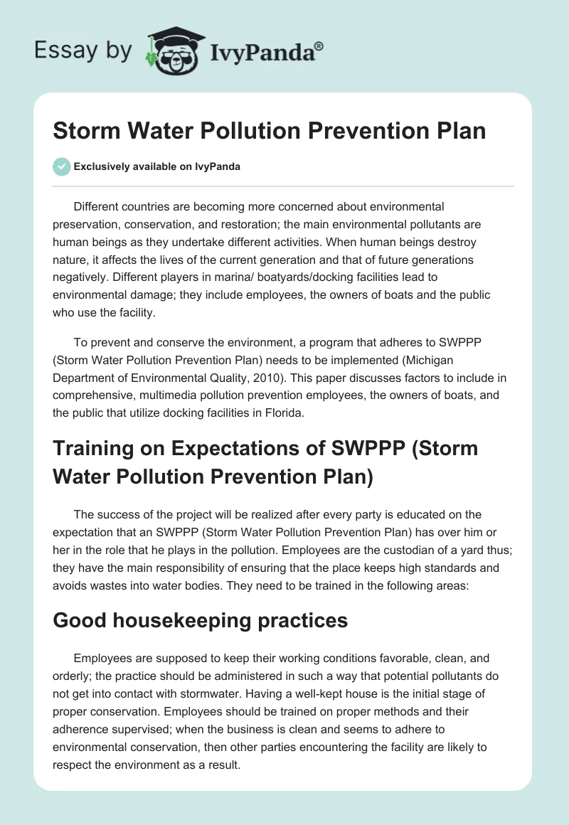 Storm Water Pollution Prevention Plan. Page 1