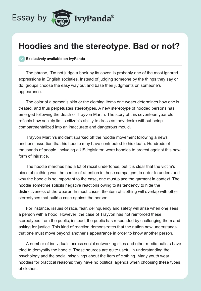 Hoodies and the stereotype. Bad or not?. Page 1