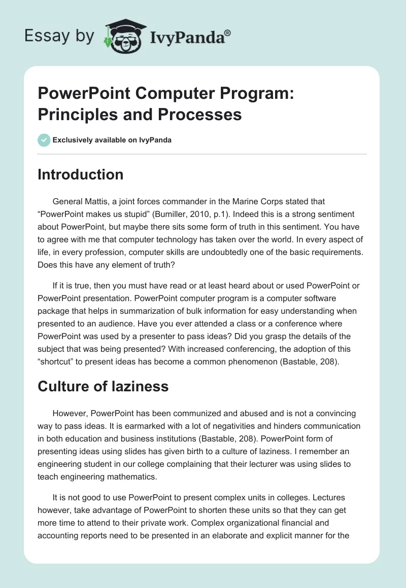 PowerPoint Computer Program: Principles and Processes. Page 1