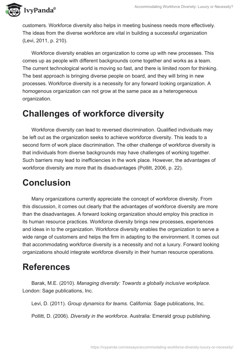 Accommodating Workforce Diversity: Luxury or Necessity?. Page 2
