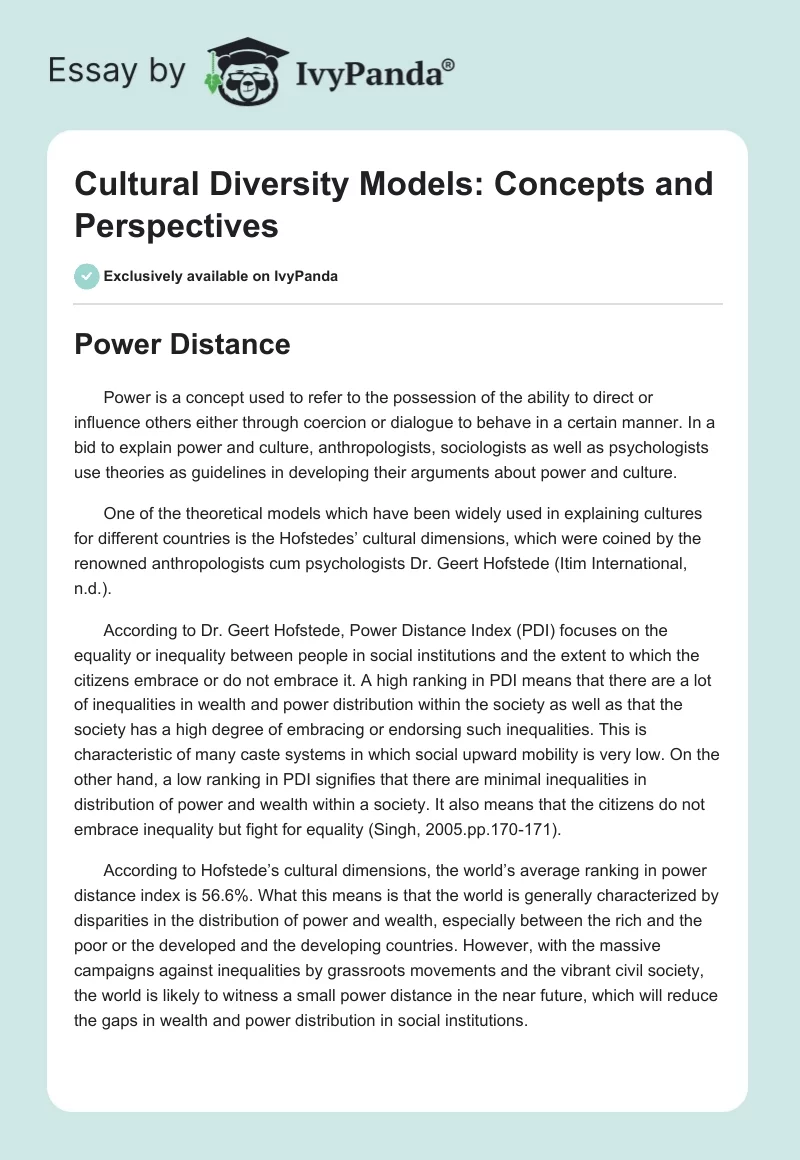 Cultural Diversity Models: Concepts and Perspectives. Page 1