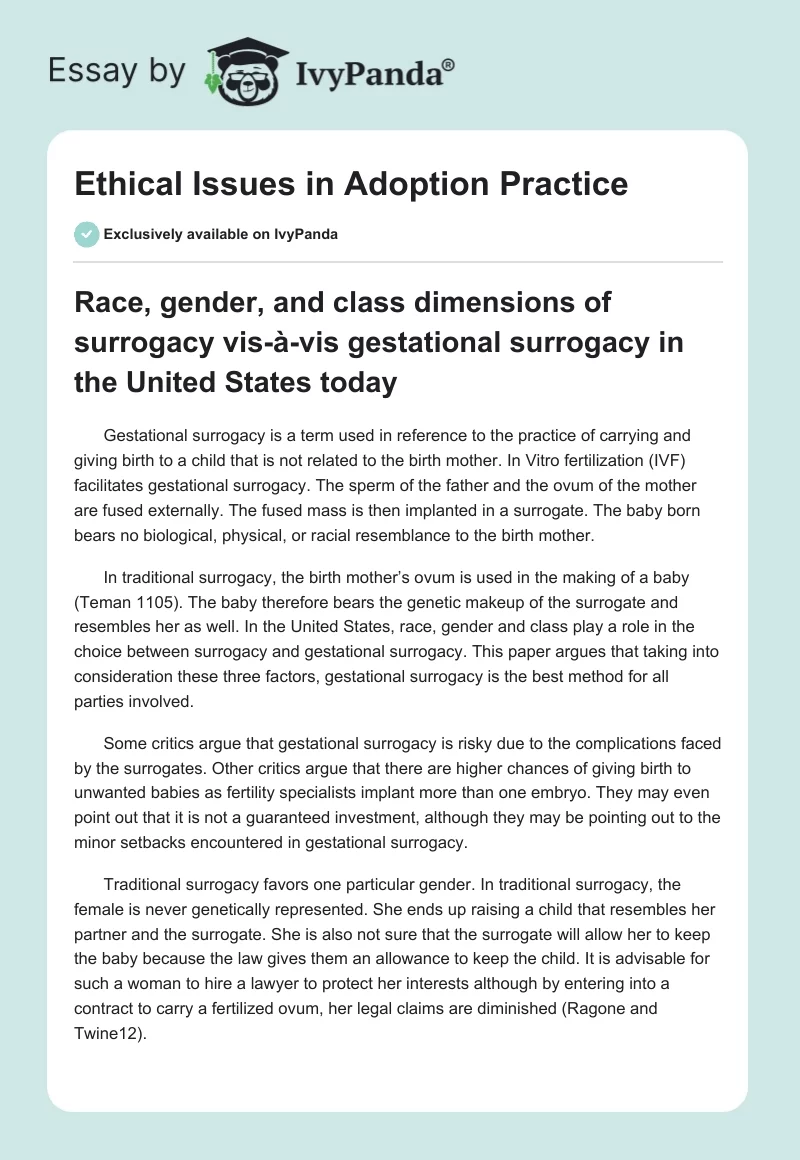 Ethical Issues in Adoption Practice. Page 1