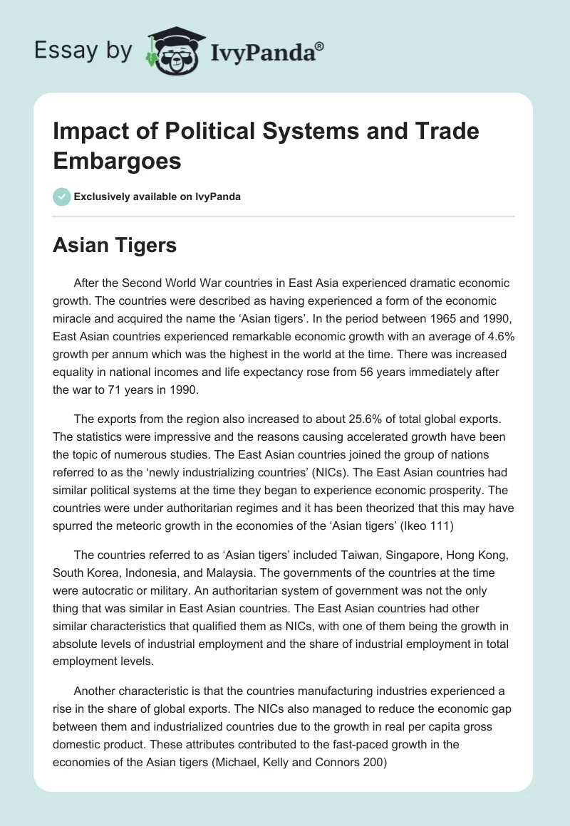 Impact of Political Systems and Trade Embargoes. Page 1