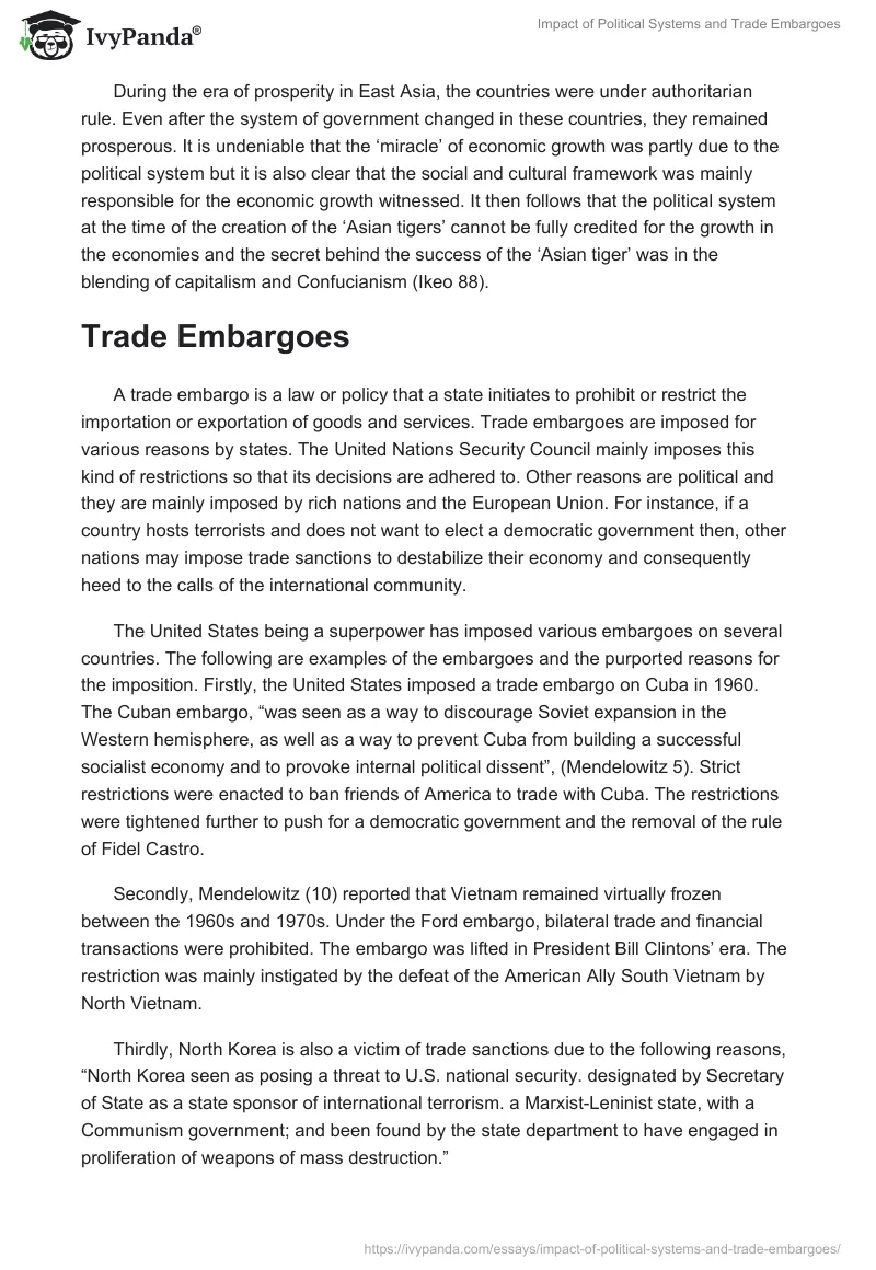 Impact of Political Systems and Trade Embargoes. Page 3