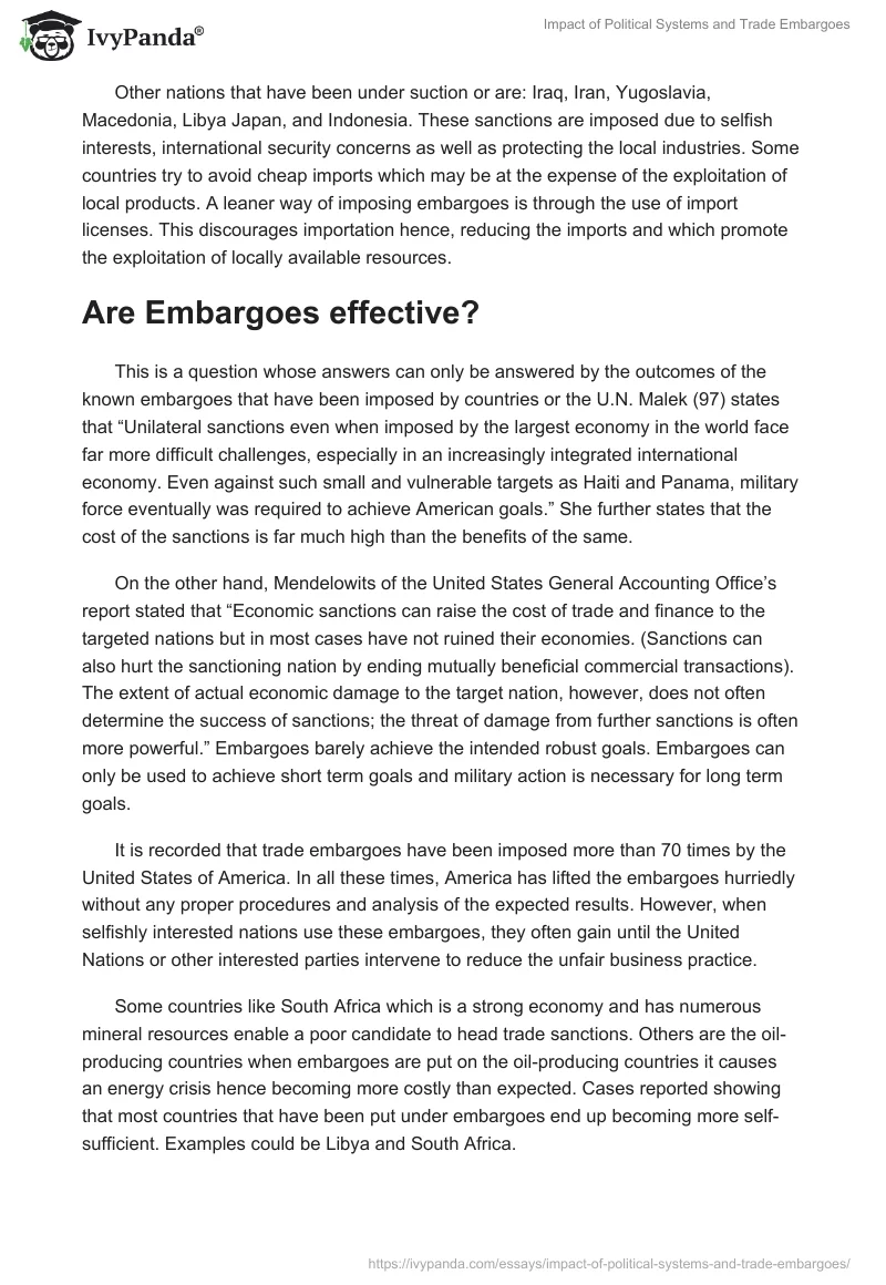 Impact of Political Systems and Trade Embargoes. Page 4