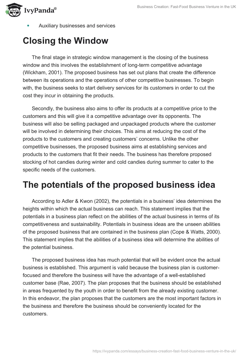 Business Creation: Fast-Food Business Venture in the UK. Page 5