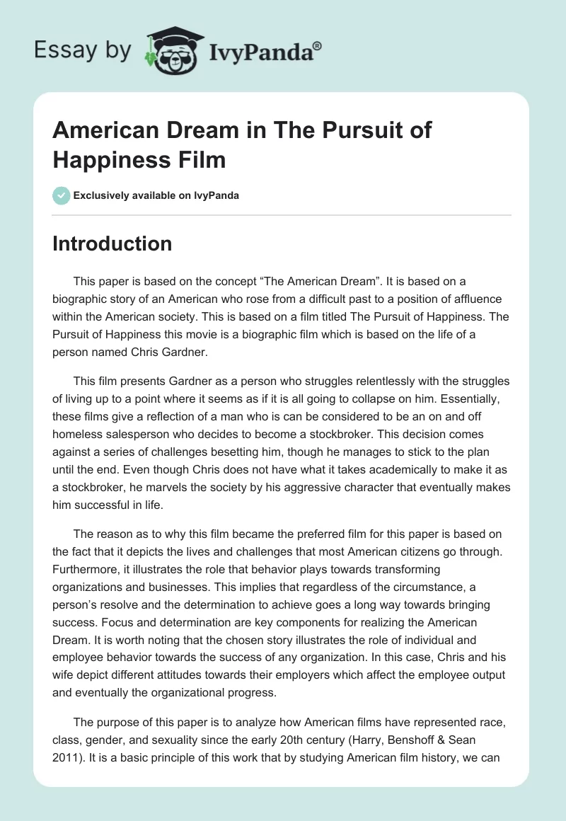 American Dream in "The Pursuit of Happiness" Film. Page 1